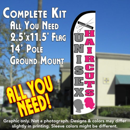Unisex Haircuts  Windless Advertising Feather Flag Kit  (Flag, Pole, & Ground Spike) 14 Feet Outdoor Flags