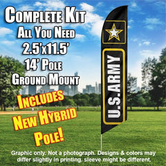 Army With Camo  Windless Advertising Feather Flag Kit  (Flag, Pole, & Ground Spike) 14 Feet Outdoor Flags