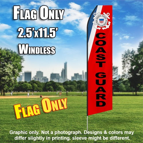 U.S. Coast Guard Feather Red, White And Blue Black Lettering  Windless Advertising Feather Flag Only