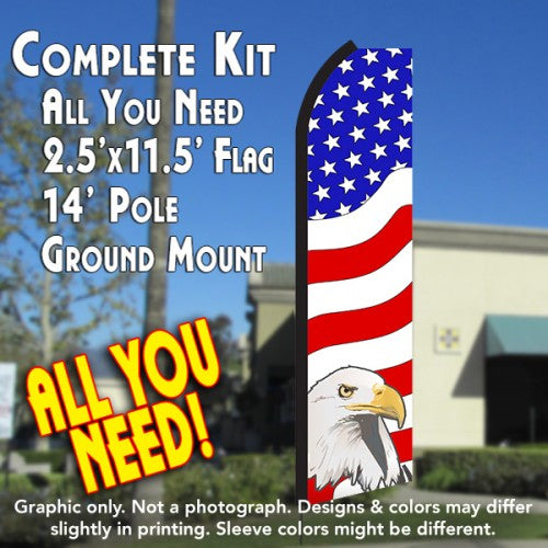 Usa American Patriotic (Eagle)  Windless Advertising Feather Flag Kit  (Flag, Pole, & Ground Spike) 14 Feet Outdoor Flags