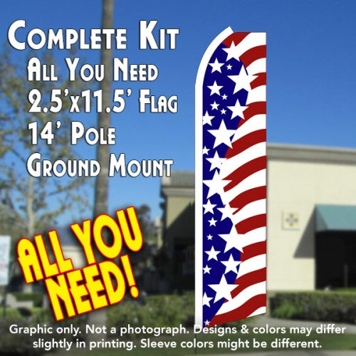 Usa American Stars  Windless Advertising Feather Flag Kit  (Flag, Pole, & Ground Spike) 14 Feet Outdoor Flags