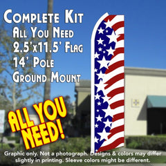 Usa American Stars  Windless Advertising Feather Flag Kit  (Flag, Pole, & Ground Spike) 14 Feet Outdoor Flags