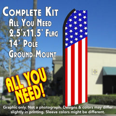 Usa American (Vertical Classic)  Windless Advertising Feather Flag Kit  (Flag, Pole, & Ground Spike) 14 Feet Outdoor Flags