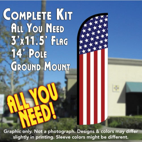 Usa Flag (Pattern/Vertical)  Windless Advertising Feather Flag Kit  (Flag, Pole, & Ground Spike) 14 Feet Outdoor Flags