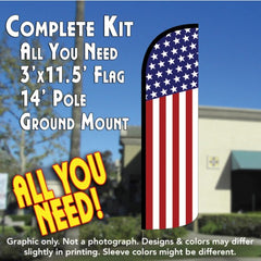 Usa Flag (Pattern/Vertical)  Windless Advertising Feather Flag Kit  (Flag, Pole, & Ground Spike) 14 Feet Outdoor Flags