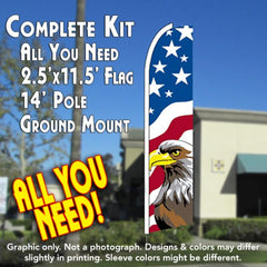 Usa New Glory (Eagle)  Windless Advertising Feather Flag Kit  (Flag, Pole, & Ground Spike) 14 Feet Outdoor Flags
