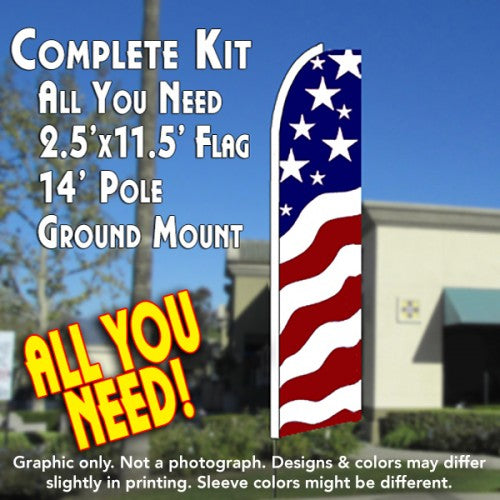 Usa New Glory  Windless Advertising Feather Flag Kit  (Flag, Pole, & Ground Spike) 14 Feet Outdoor Flags