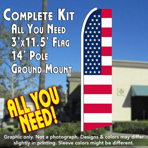 Usa Old Glory (Flag Pattern)  Windless Advertising Feather Flag Kit  (Flag, Pole, & Ground Spike) 14 Feet Outdoor Flags