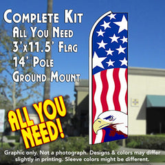 Usa Patriotic (Eagle)  Windless Advertising Feather Flag Kit  (Flag, Pole, & Ground Spike) 14 Feet Outdoor Flags