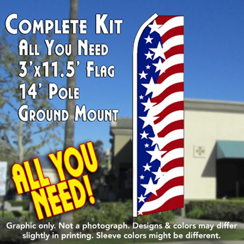 Usa Star Spangled   Windless Advertising Feather Flag Kit  (Flag, Pole, & Ground Spike) 14 Feet Outdoor Flags