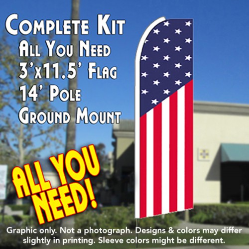 Usa Stars And Stripes (Flag Pattern)  Windless Advertising Feather Flag Kit  (Flag, Pole, & Ground Spike) 14 Feet Outdoor Flags