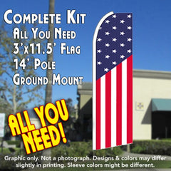 Usa Stars And Stripes (Flag Pattern)  Windless Advertising Feather Flag Kit  (Flag, Pole, & Ground Spike) 14 Feet Outdoor Flags