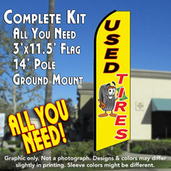 Used Tires (Yellow)  Windless Advertising Feather Flag Kit  (Flag, Pole, & Ground Spike) 14 Feet Outdoor Flags