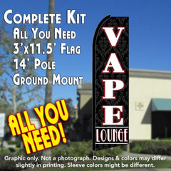 Vape Lounge (Black/White)  Windless Advertising Feather Flag Kit  (Flag, Pole, & Ground Spike) 14 Feet Outdoor Flags
