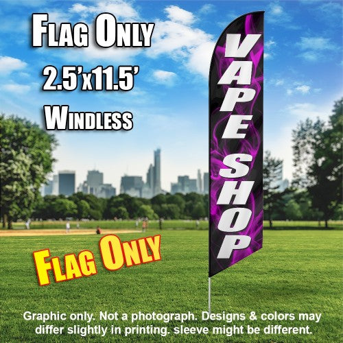 Vape Shop Black / White Purple Smoke  Windless Advertising Feather Flag Only