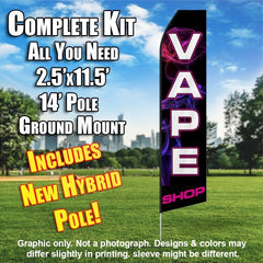 Vape Shop (Black/Pinksmoke)  Windless Advertising Feather Flag Kit  (Flag, Pole, & Ground Spike) 14 Feet Outdoor Flags