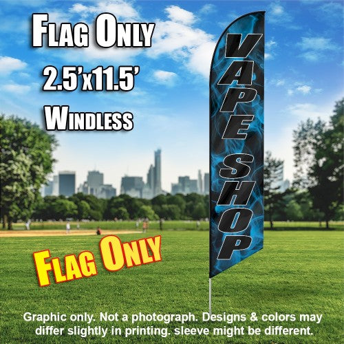 Vape Shop Black Letters With Blue Smoke Only Windless Advertising Feather Flag Only