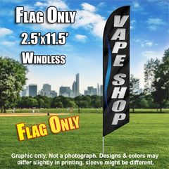 Vape Shop Black/Silver Letters Blue Line  Windless Advertising Feather Flag Only