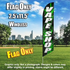 Vape Shop (Black/ Green Smoke White Letters )  Windless Advertising Feather Flag Only