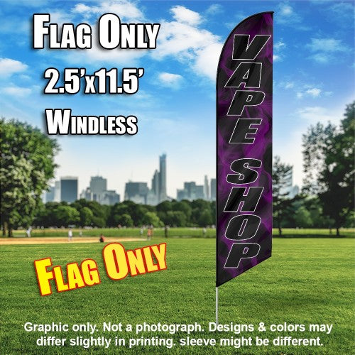 Vape Shop Black/Black Letters Purple Smoke  Windless Advertising Feather Flag Only