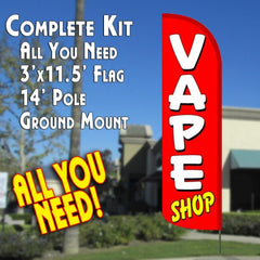 Vape Shop (Red/White)  Windless Advertising Feather Flag Kit  (Flag, Pole, & Ground Spike) 14 Feet Outdoor Flags
