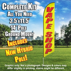 Vape Shop Red/Yellow Letters  Windless Advertising Feather Flag Kit  (Flag, Pole, & Ground Spike) 14 Feet Outdoor Flags