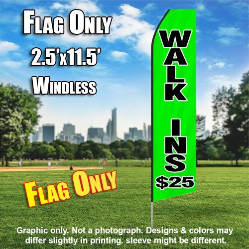 Walk-Ins (Green/Black)   Windless Advertising Feather Flag Only