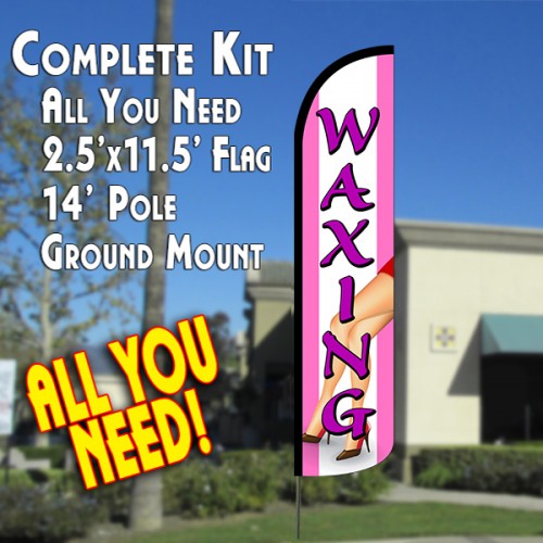 Waxing (Pink)  Windless Advertising Feather Flag Kit  (Flag, Pole, & Ground Spike) 14 Feet Outdoor Flags