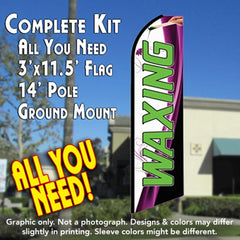 Waxing (White)  Windless Advertising Feather Flag Kit  (Flag, Pole, & Ground Spike) 14 Feet Outdoor Flags