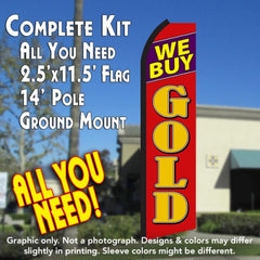 We Buy Gold (Black/Red)  Windless Advertising Feather Flag Kit  (Flag, Pole, & Ground Spike) 14 Feet Outdoor Flags
