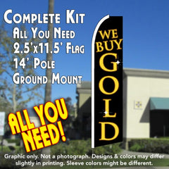 We Buy Gold (Black/Yellow)  Windless Advertising Feather Flag Kit  (Flag, Pole, & Ground Spike) 14 Feet Outdoor Flags