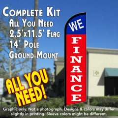 We Finance (Blue/Red)  Windless Advertising Feather Flag Kit  (Flag, Pole, & Ground Spike) 14 Feet Outdoor Flags