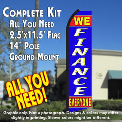 We Finance Everyone (Red/Blue)  Windless Advertising Feather Flag Kit  (Flag, Pole, & Ground Spike) 14 Feet Outdoor Flags