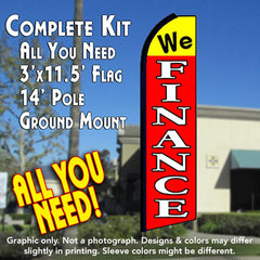 We Finance (Yellow/Red)  Windless Advertising Feather Flag Kit  (Flag, Pole, & Ground Spike) 14 Feet Outdoor Flags