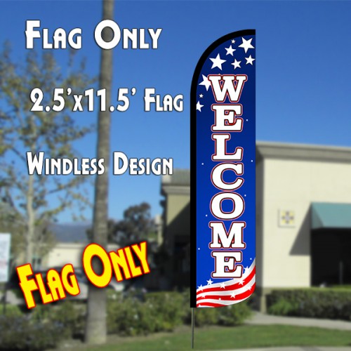 Welcome (Patriotic White)  Windless Advertising Feather Flag Only