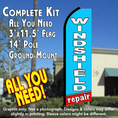 Windshield Repair (Blue/Red)   Windless Advertising Feather Flag Kit  (Flag, Pole, & Ground Spike) 14 Feet Outdoor Flags