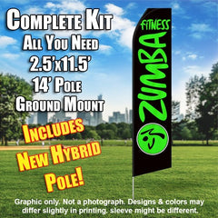 Zumba Fitness Black And Green  Windless Advertising Feather Flag Kit  (Flag, Pole, & Ground Spike) 14 Feet Outdoor Flags