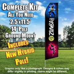 Zumba Fitness Black/Dancing  Windless Advertising Feather Flag Kit  (Flag, Pole, & Ground Spike) 14 Feet Outdoor Flags
