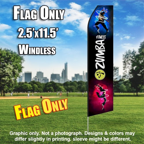 Zumba Fitness Black/Dancing   Windless Advertising Feather Flag Only