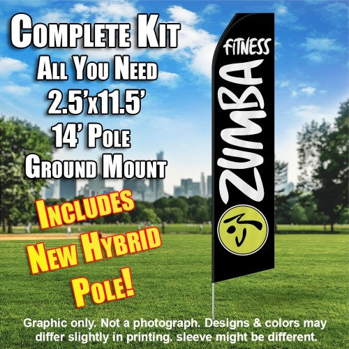 Zumba Fitness Black And White  Windless Advertising Feather Flag Kit  (Flag, Pole, & Ground Spike) 14 Feet Outdoor Flags