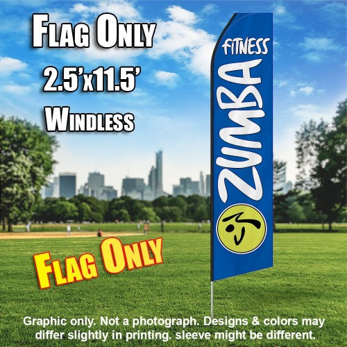 Zumba Fitness Blue And White   Windless Advertising Feather Flag Only