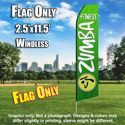 Zumba Fitness Green And White   Windless Advertising Feather Flag Only