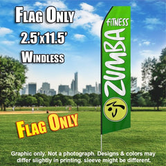 Zumba Fitness Green And White   Windless Advertising Feather Flag Only