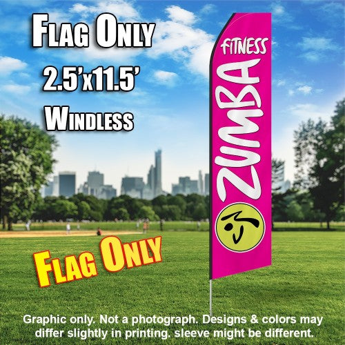 Zumba Fitness Hot Pink And White   Windless Advertising Feather Flag Only