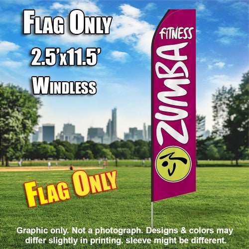 Zumba Fitness Magenta And White   Windless Advertising Feather Flag Only