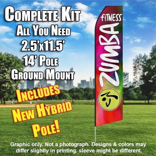Zumba Fitness Multicolor And White  Windless Advertising Feather Flag Kit  (Flag, Pole, & Ground Spike) 14 Feet Outdoor Flags