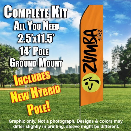Zumba Fitness Orange And Black  Windless Advertising Feather Flag Kit  (Flag, Pole, & Ground Spike) 14 Feet Outdoor Flags