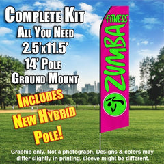 Zumba Fitness Pink And Neon Green  Windless Advertising Feather Flag Kit  (Flag, Pole, & Ground Spike) 14 Feet Outdoor Flags