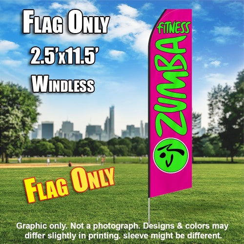 Zumba Fitness Pink And Neon Green   Windless Advertising Feather Flag Only