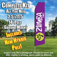 Zumba Fitness  Windless Advertising Feather Flag Kit  (Flag, Pole, & Ground Spike) 14 Feet Outdoor Flags